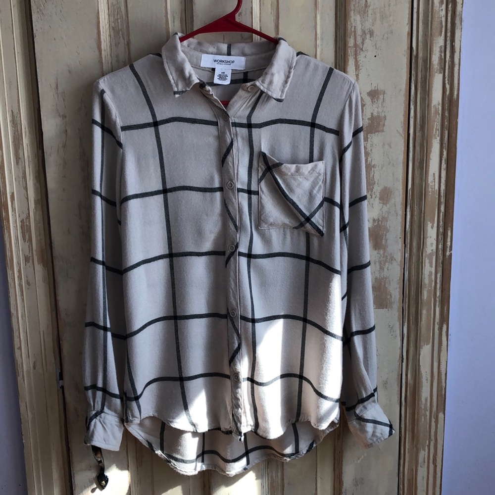 Workshop republic beige rayon plaid top